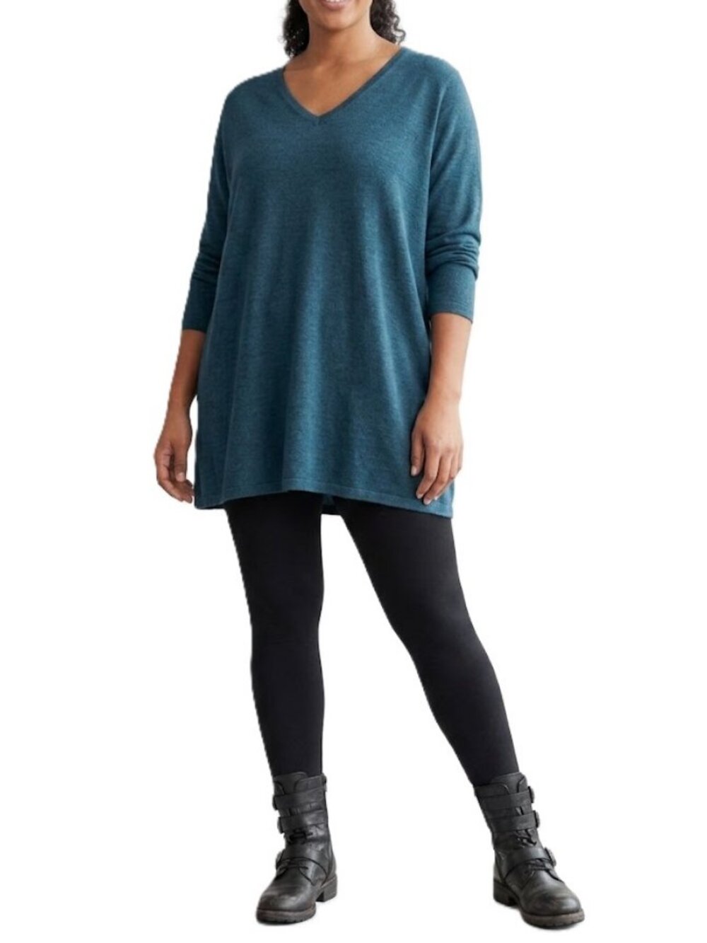 EILEEN FISHER 100% Merino Extra Fine Wool V-Neck Tunic Sweater 3X Blue EUC